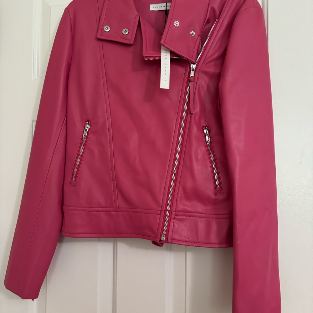 Susana Monaco Vibrant Pink Faux Leather Jacket